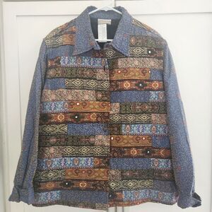 Coldwater Creek Jacket Womens XL Tapestry Patchwork Silk Lined Boho Metallic